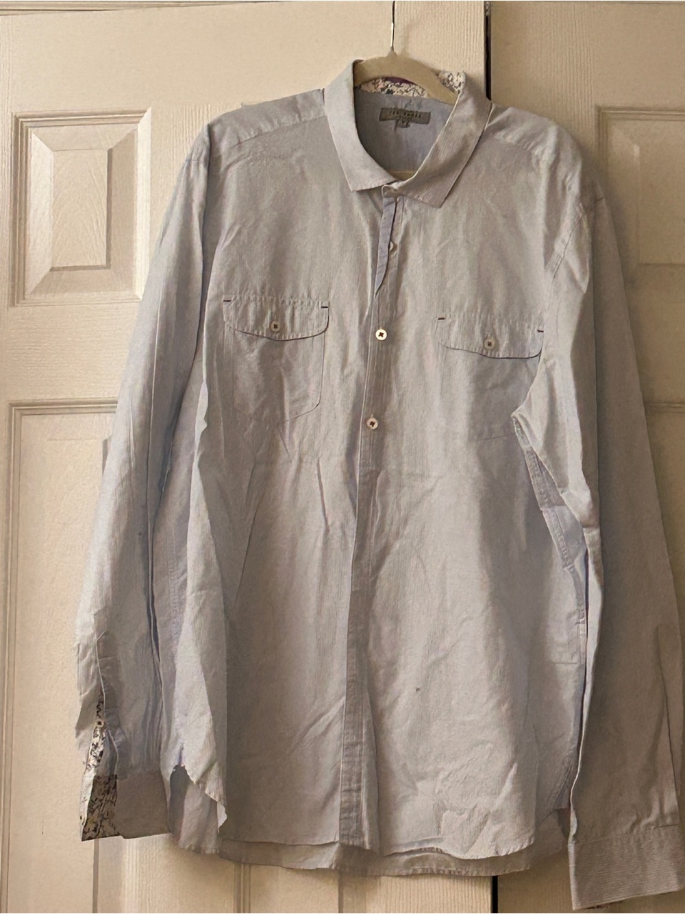 Ted Baker Size 6 Men XXL Light Blue Casual Button Down Long Sleeve Flower Cuff S